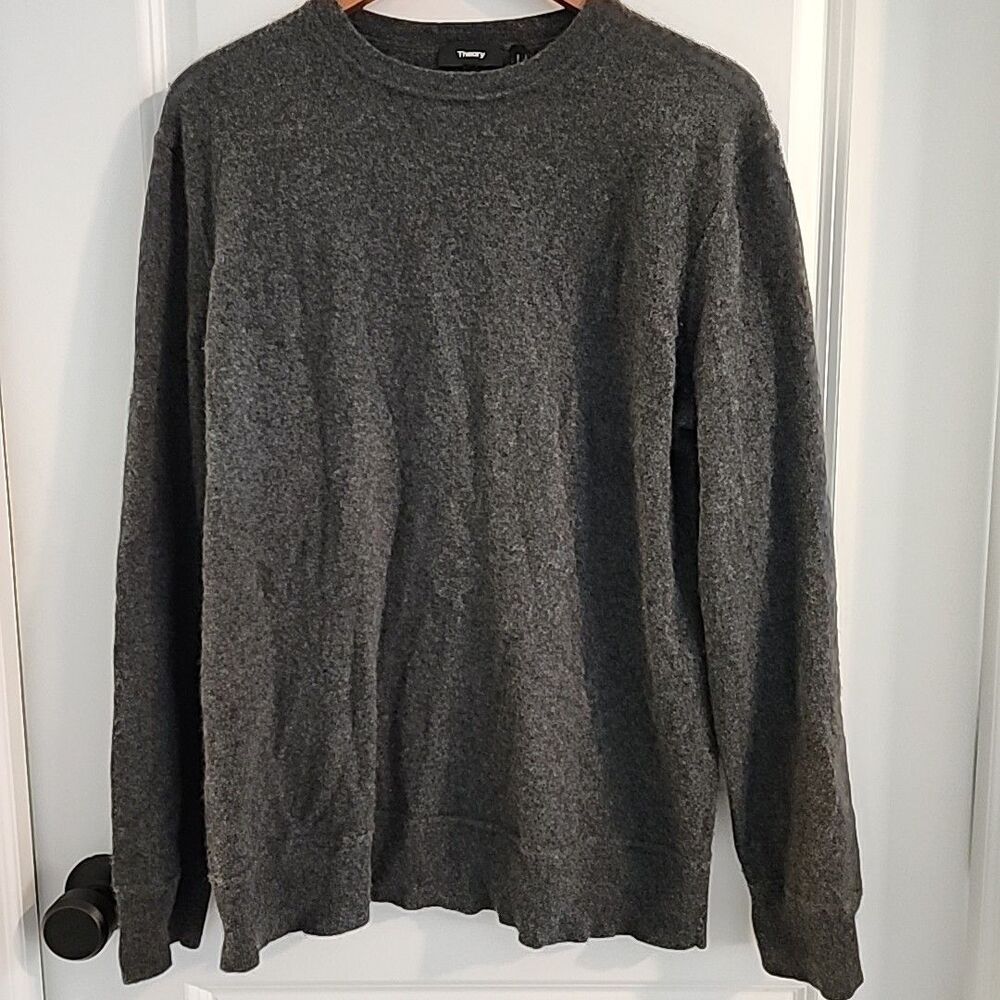 Theory 100% Cashmere Sweater Mens Size XL Gray Minimalist Crewneck Long Sleeve